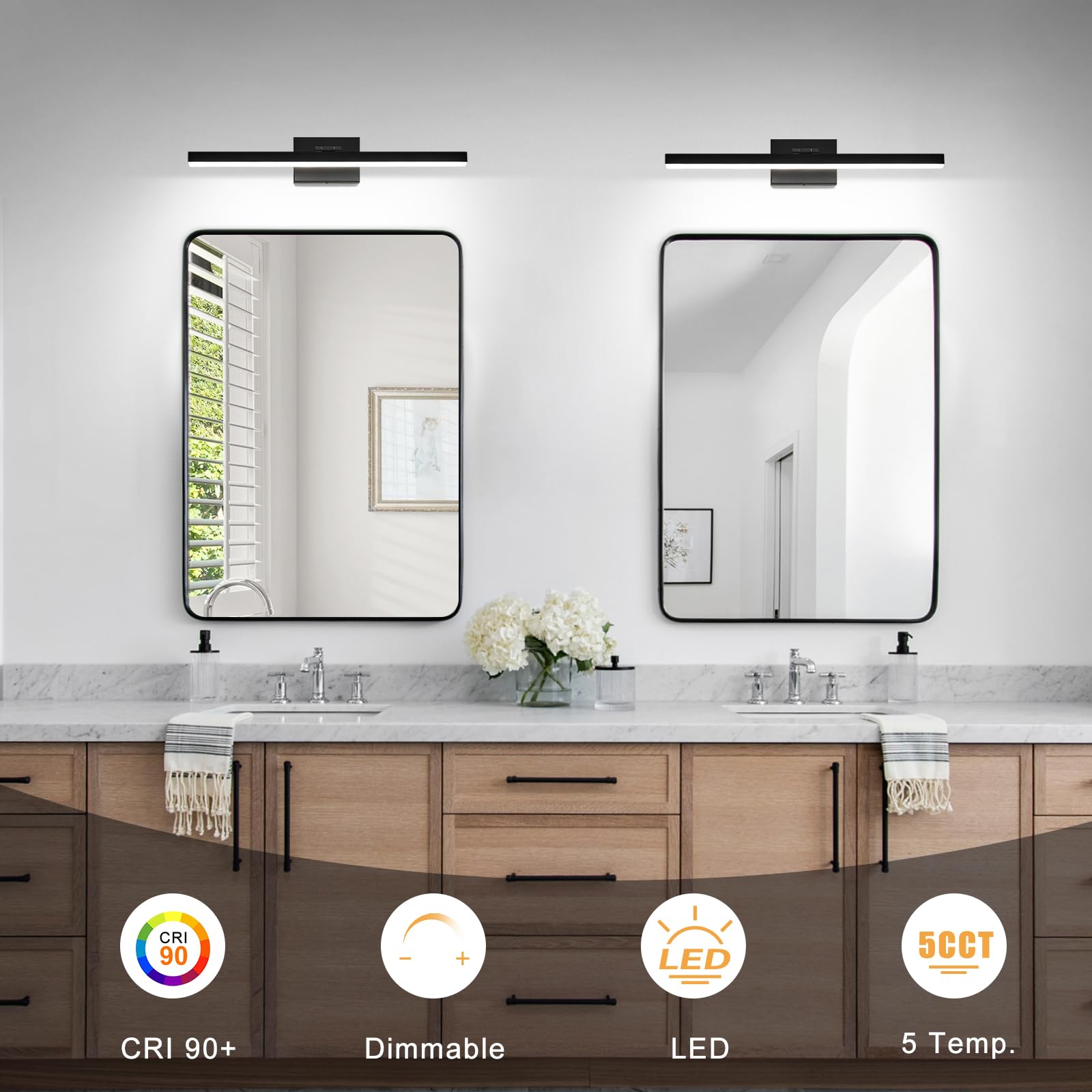 IZORRO - 61 cm IP44 16 W dimmbare 5CCT LED Vanity Light Bar Einstellbare Badezimmer Lichtleiste Schwarz