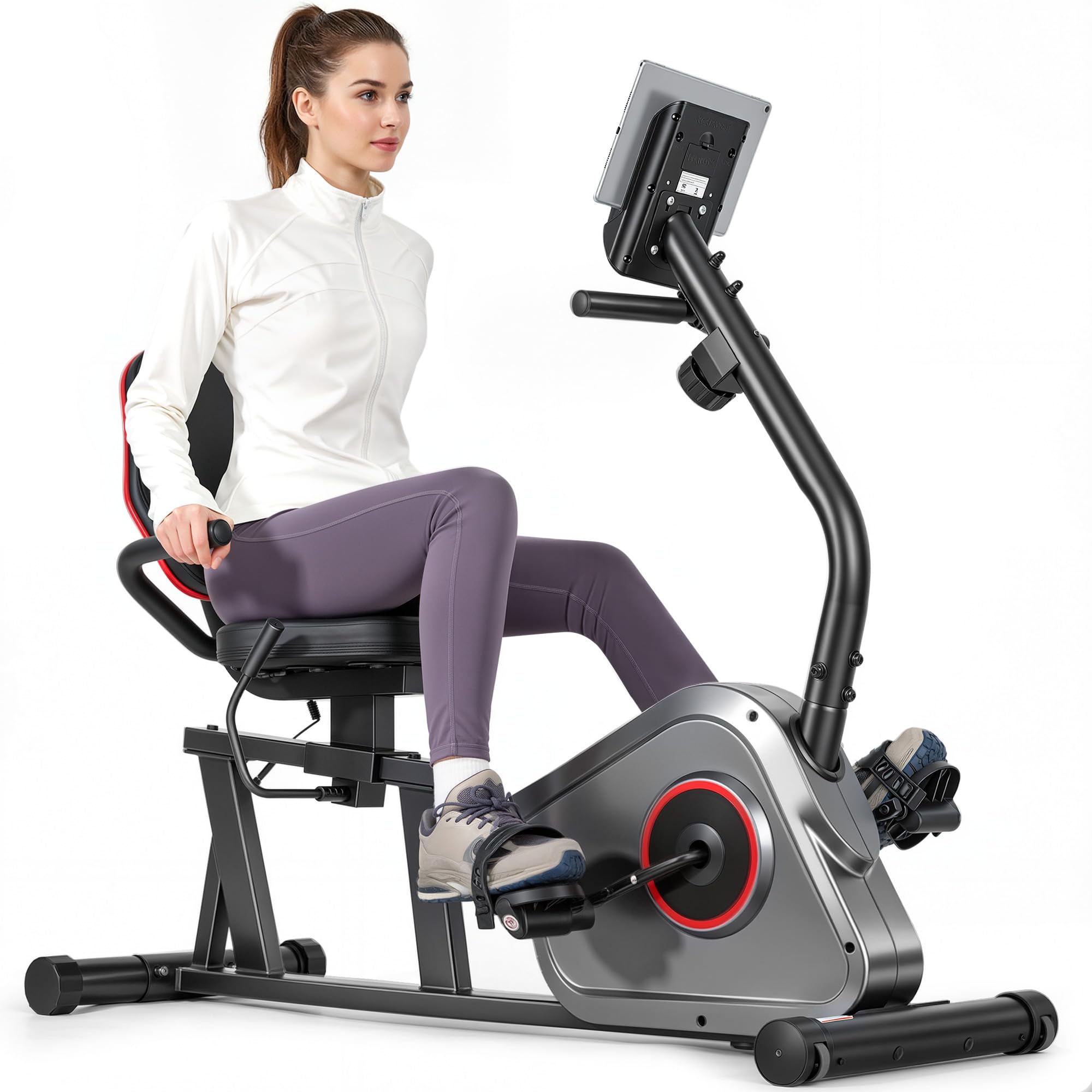 Recumbent Exercise Bike, Stationary Bike, Exercise Bikes for Home with 8 Levels Magnetic Resistance, 300 LBS Weight Capacity, LCD Monitor, Heart Rate