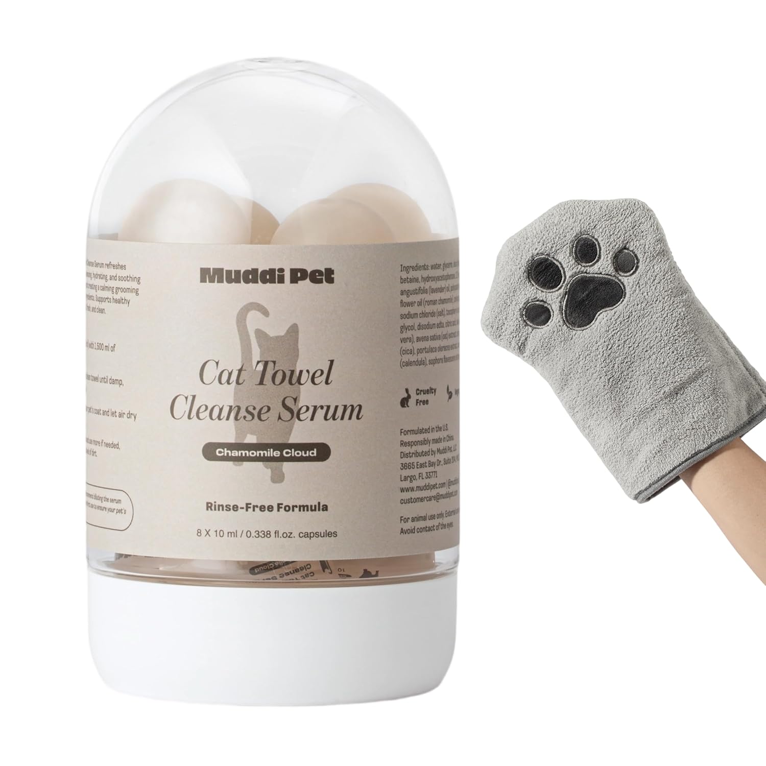 Cat Rinse-Free Towel Cleanse Shampoo & Conditioner with Bath Mitt