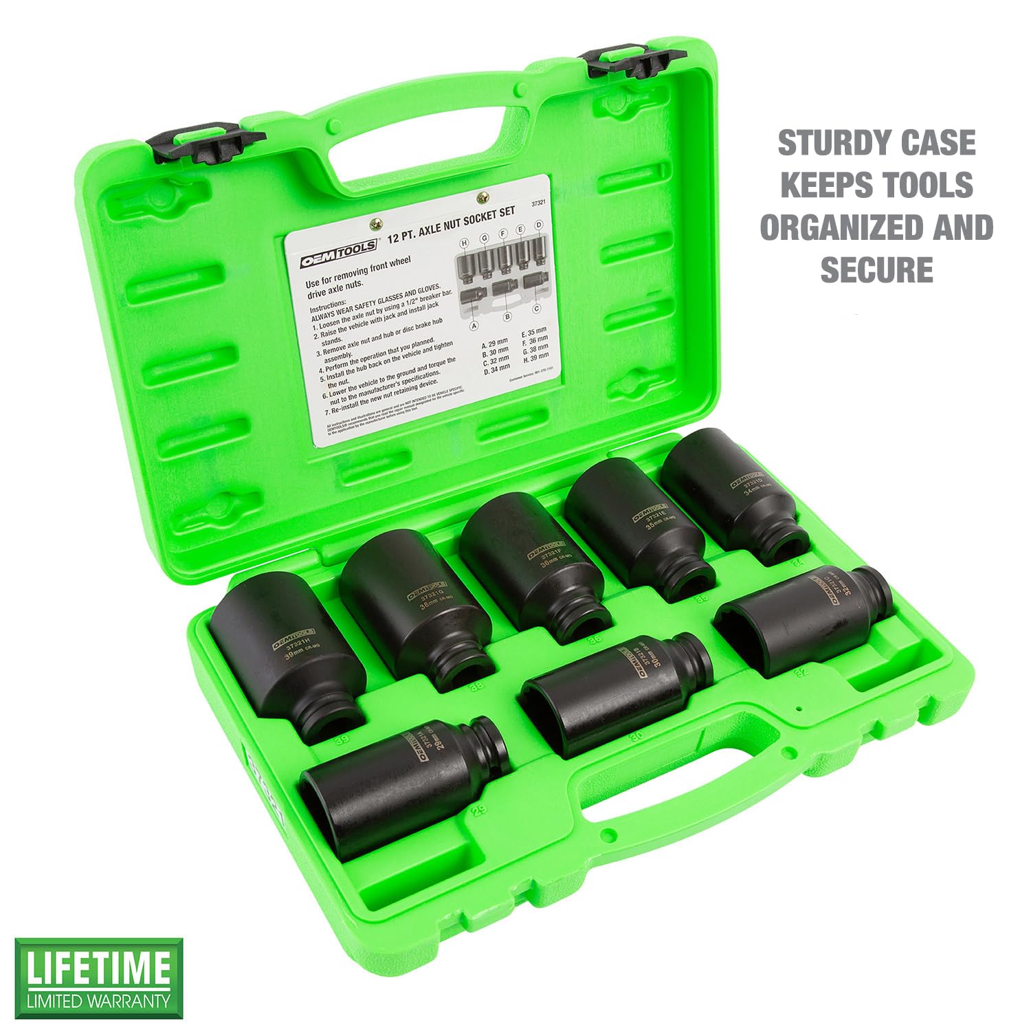 OEMTOOLS 37321 8 Piece 1/2 Inch Drive Axle Nut Socket Set, 12 Point Set, 29mm, 30mm, 32mm, 34mm, 35mm, 36mm, 38mm - Image 2