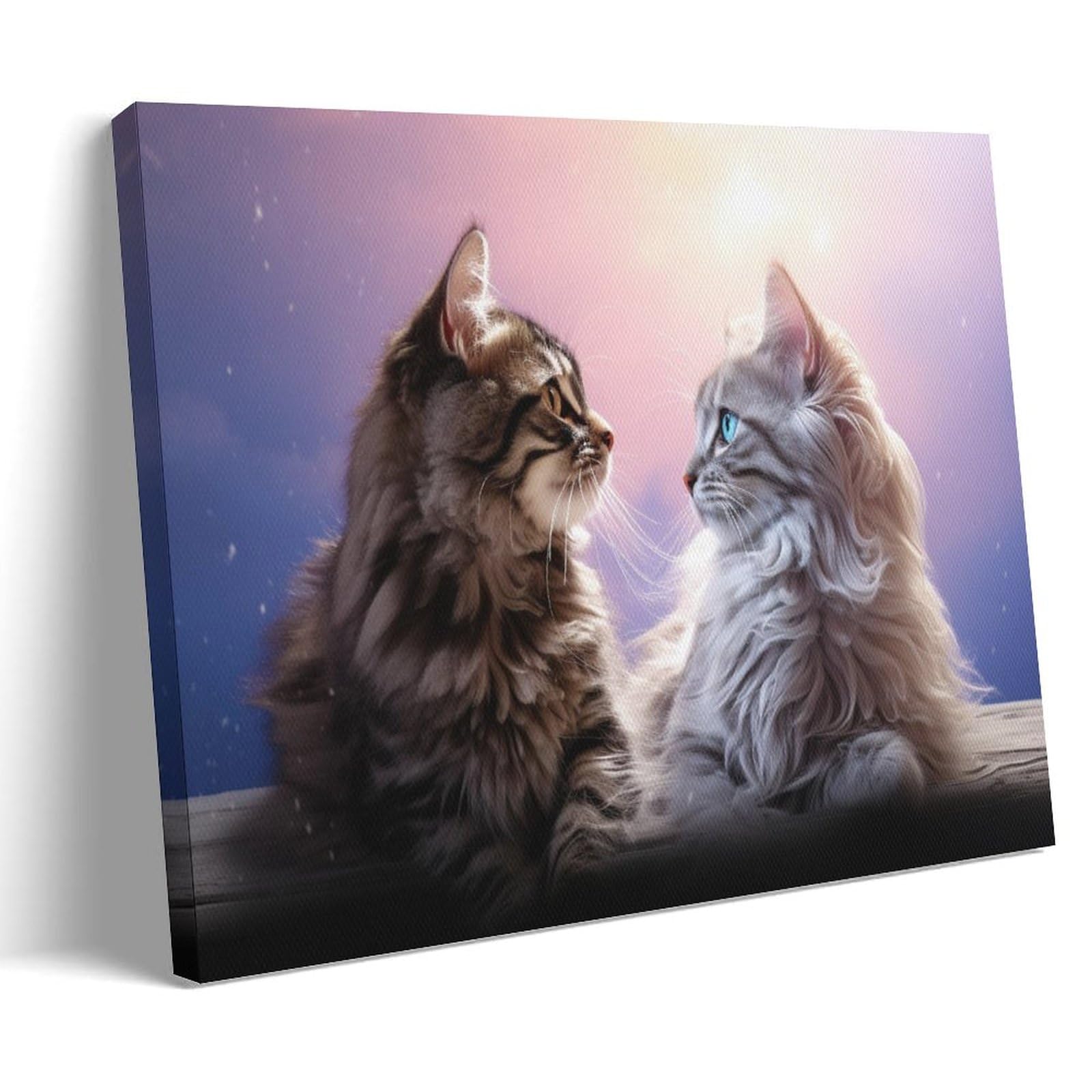 AYAROS Romantic Love Cat Wall Art for Living Room Contemporary Beautiful Cute Kitten Paintings on Canvas Wall Art Poster for Home Decorations Wall Decor Framed 12x18 inch