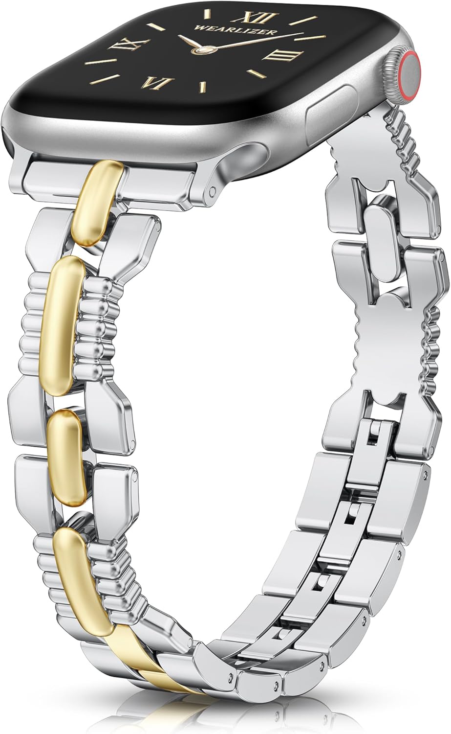 Wearlizer Slim Metal Band Compatible with Apple Watch Bands 42/46/38/40/41/44/45/49mm Women, Thin Dressy Stainless Steel Strap Designer Bracelet for iWatch Series 11 10 9 8 7 6 5 4 SE/Ultra 3 2 1