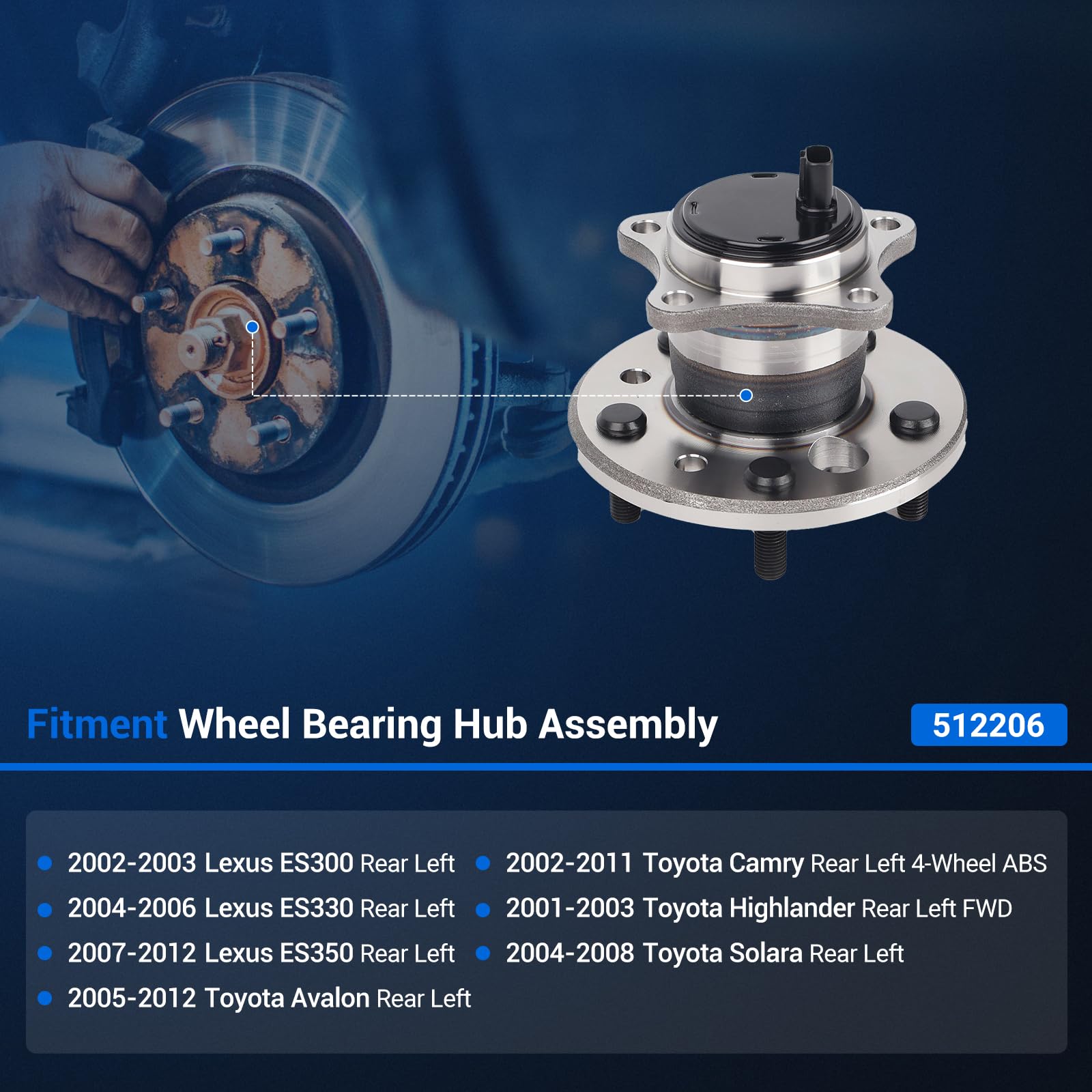 DRIVESTAR 512207 Rear Wheel Hub & Bearing Assembly Right/Passenger Side For Lexus ES300 2002-03/ES330 04-06/ES350 07-12, For Toyota Avalon 2005-12/Camry 02-11 /Highlander 01-03/Solara 04-08, 5-Lug: Automotive