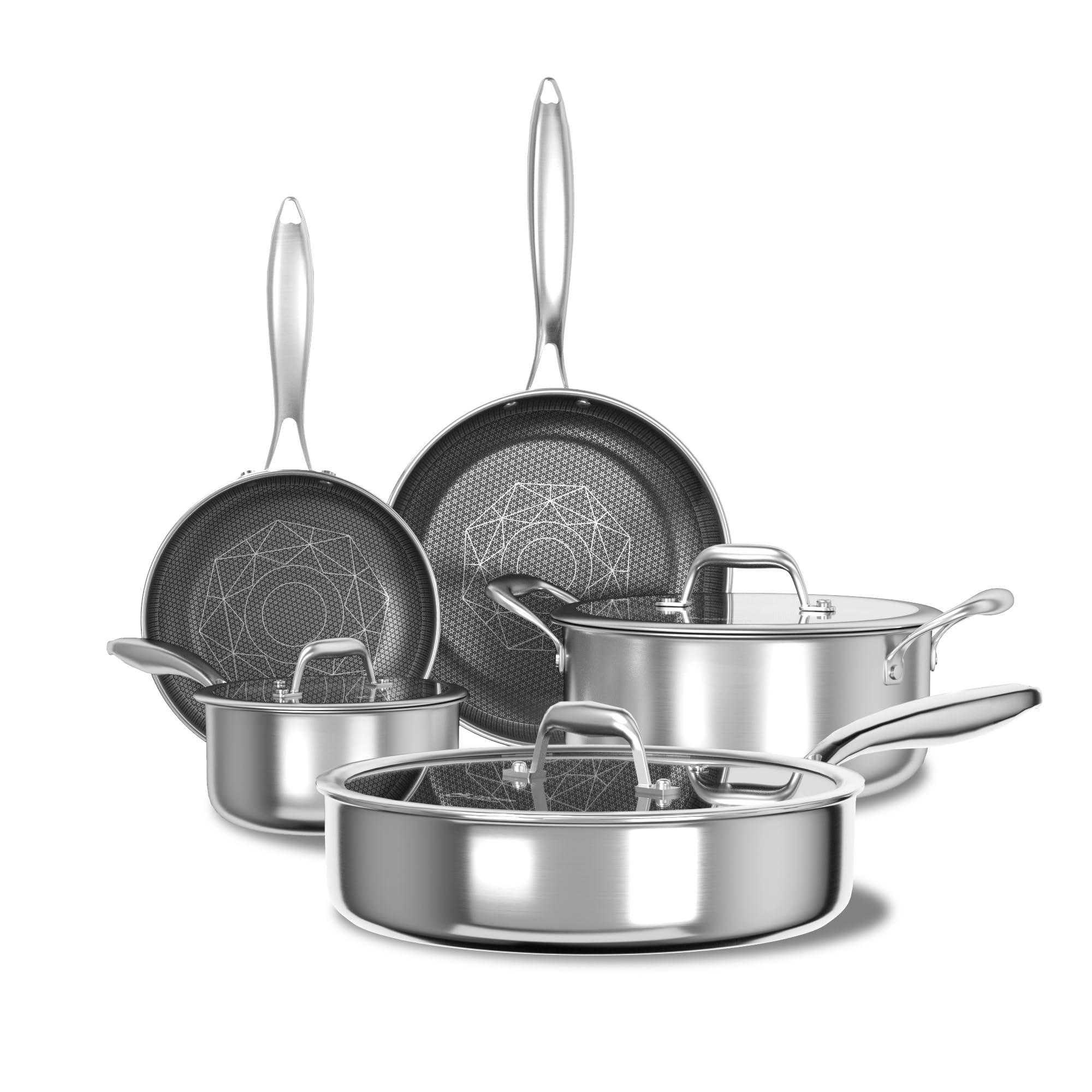 COOKER KING Stainless Steel Cookware Set 8 Pcs Pots and Pans Set Hybrid Ceramic Cookware Non-Stick Frying Pans