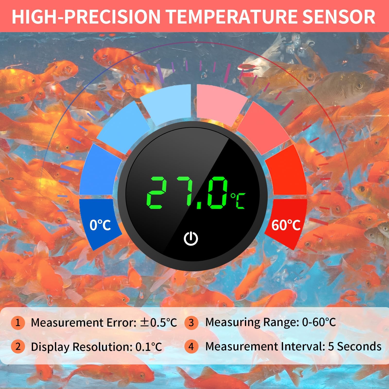 Fish Tank Thermometer Digital Aquarium Thermometer Mini Wireless Touch LED Display ±1°C Tropical Thermograph Reptile Tank Accessories for Monitoring Fish Turtle Reptile Glass Water Tank Temperature - Image 3