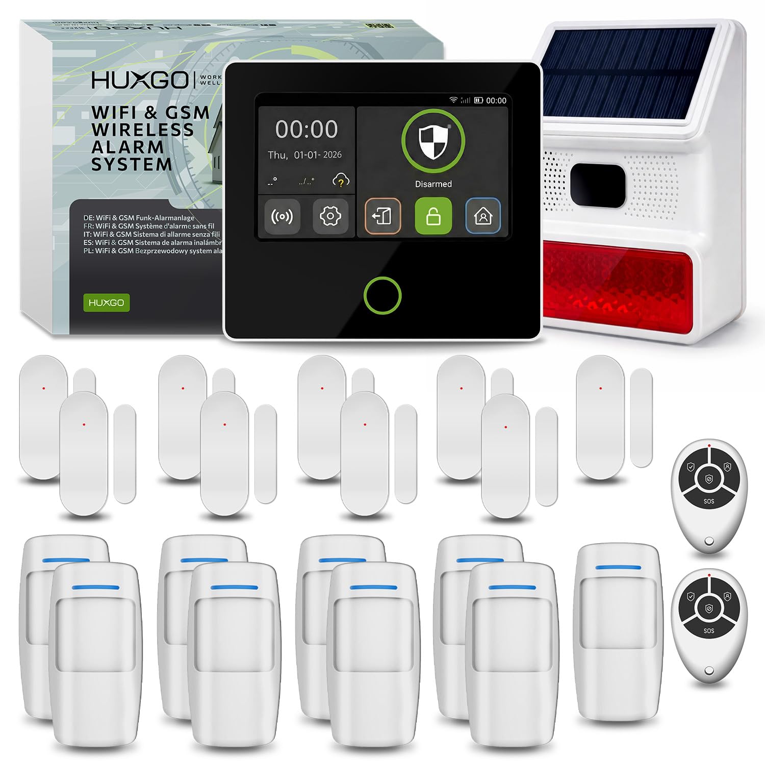 HXA502 Antifurto casa senza fili WiFi + GSM 4G con sirena solare senza fili | Sistema allarme casa con 9x sensore di movimento, 9x sensori per porte | Compatibile con TUYA, menù: ITALIANO
