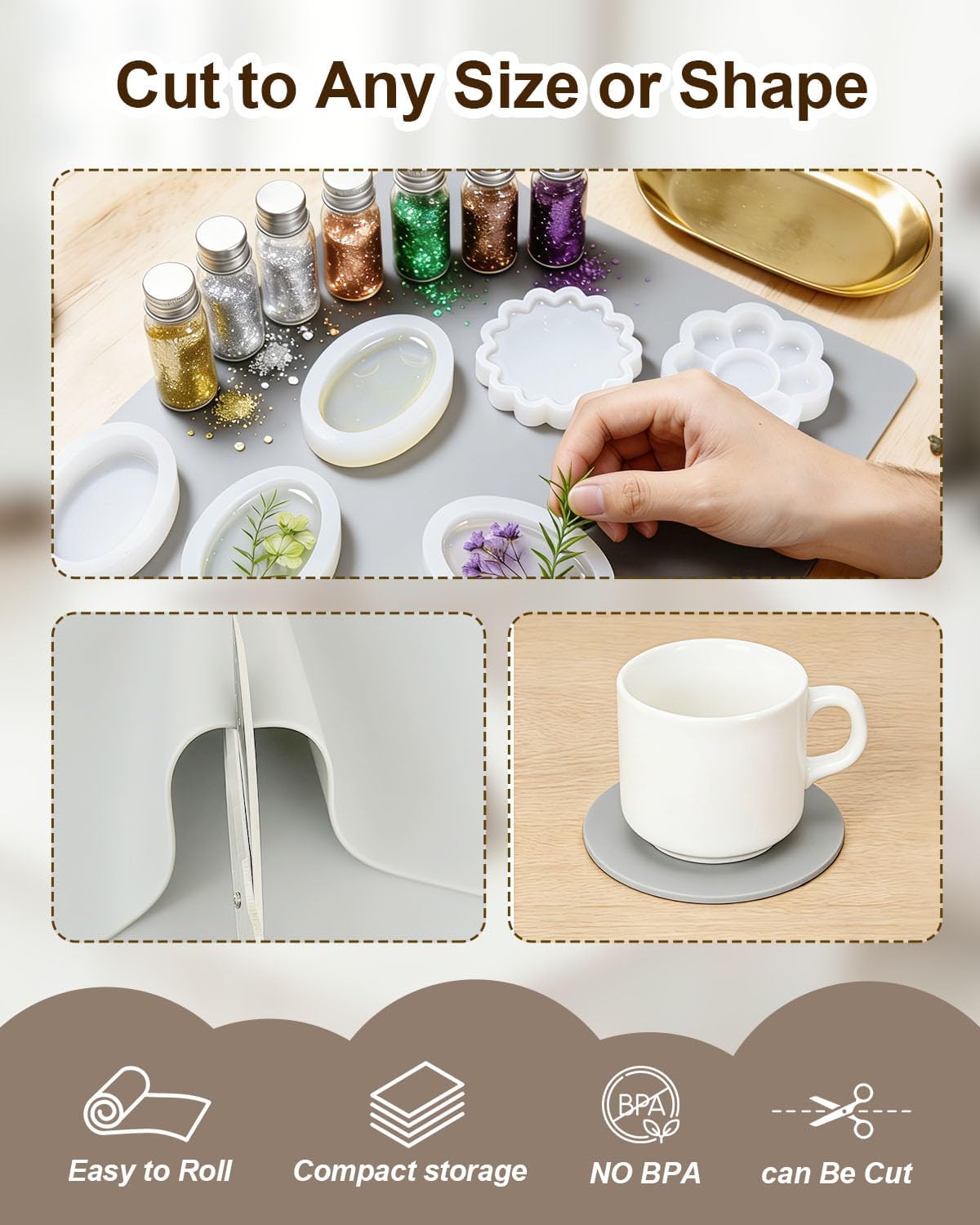 Large Crafting Silicone Mat, 24"x36" x1.5MM Inch Artist Work Mat for Jewelry Making, Epoxy Resin, Painting, Scrapbooking, Heat Resistant Nonstick Surface and Table Protector for DIY, Gray