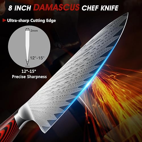 Miniatura 3 de HOSHANHO 8 Inch Damascus Chef Knife, Professional Japanese Damascus Super Steel Kitchen Knife, Ultra Sharp Cooking Knife with Ergonomic G10 Handle