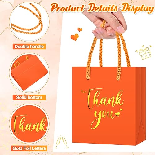 Miniatura 9 de 60 bolsas pequeñas de regalo de agradecimiento con asas de 4 x 2.75 x 4.5 pulgadas, papel de aluminio dorado para fiesta de agradecimiento de