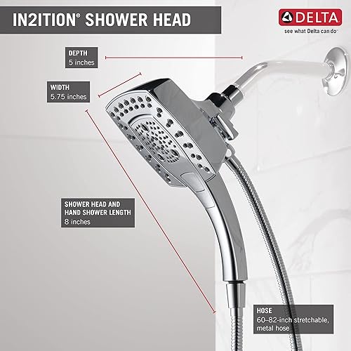 Miniatura 3 de Delta Faucet 5-Spray In2ition - Cabezal de ducha doble con rociador de mano, cabezal de ducha cromado con manguera, cabezales de ducha, acoplamiento