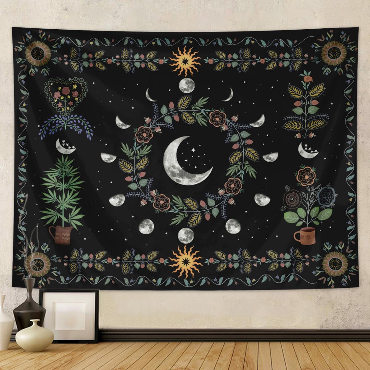 Lmovutcom Arazzo da parete con fiori e piante, decorazione per la casa, grande arazzo da parete, decorazione in tessuto per camera da letto
