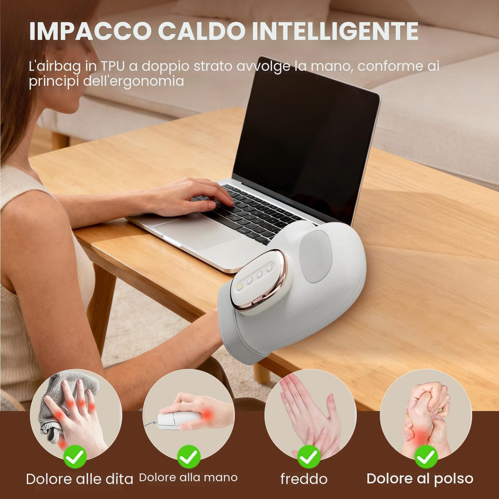 Massaggiatore manuale con compressione e riscaldamento, massaggiatore a mano senza fili USB, 3 modalità massaggiante, massaggiatore a mano, per alleviare artrite, malattie delle mani, regali per
