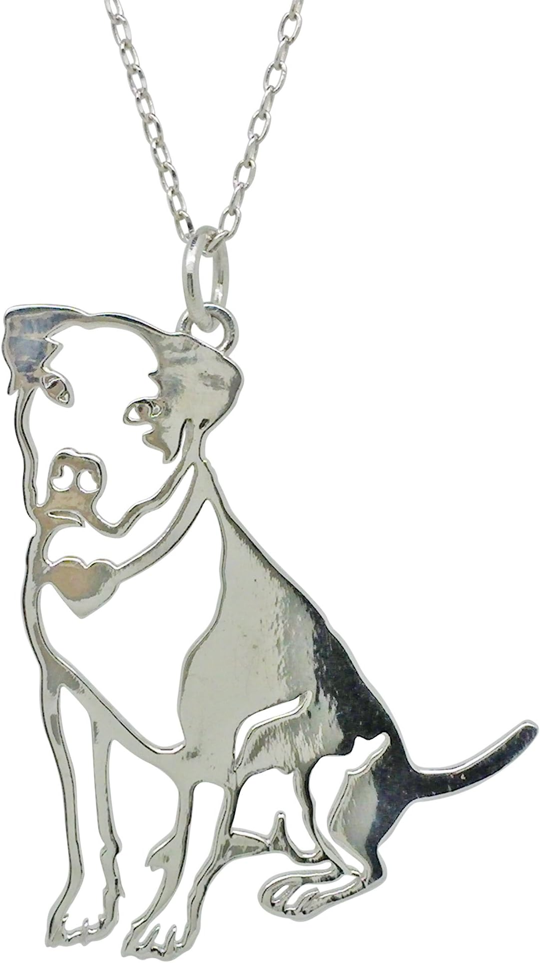 Polished 925 Sterling Silver Pitbull American Staffordshire Terrier Necklace, 18 in chain
