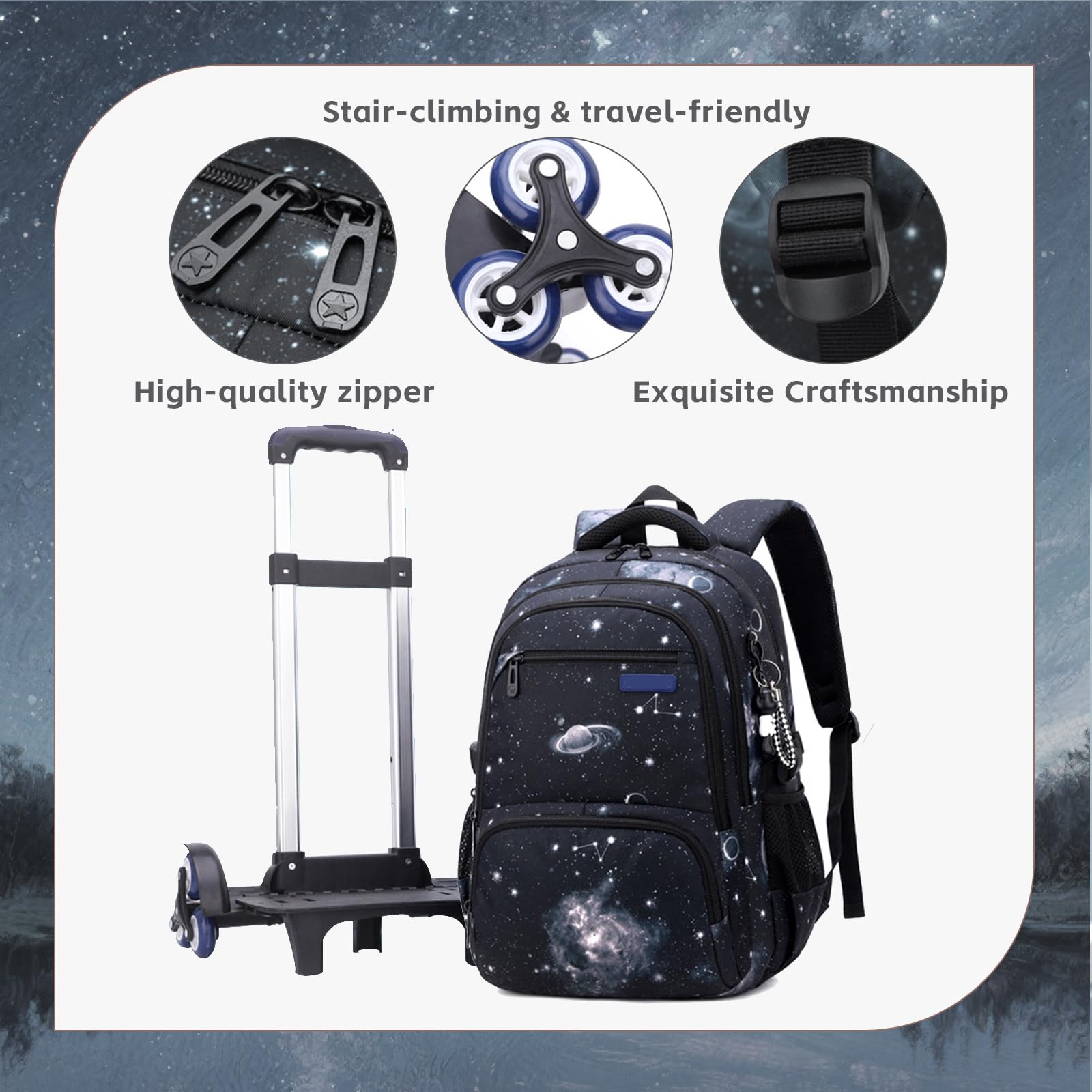 Mochila Escolar Infantil Con Ruedas,Mochilas Para Niños Grils,Bolsa Trolley Desmontable Mochila Con Ruedas Bolsa De Viaje Impermeable Para Libros