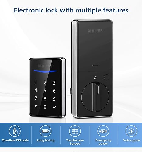 Miniatura 5 de Philips Cerradura de puerta de entrada sin llave, genera código único de forma remota no conectada, cerradura de cerrojo independiente con teclado