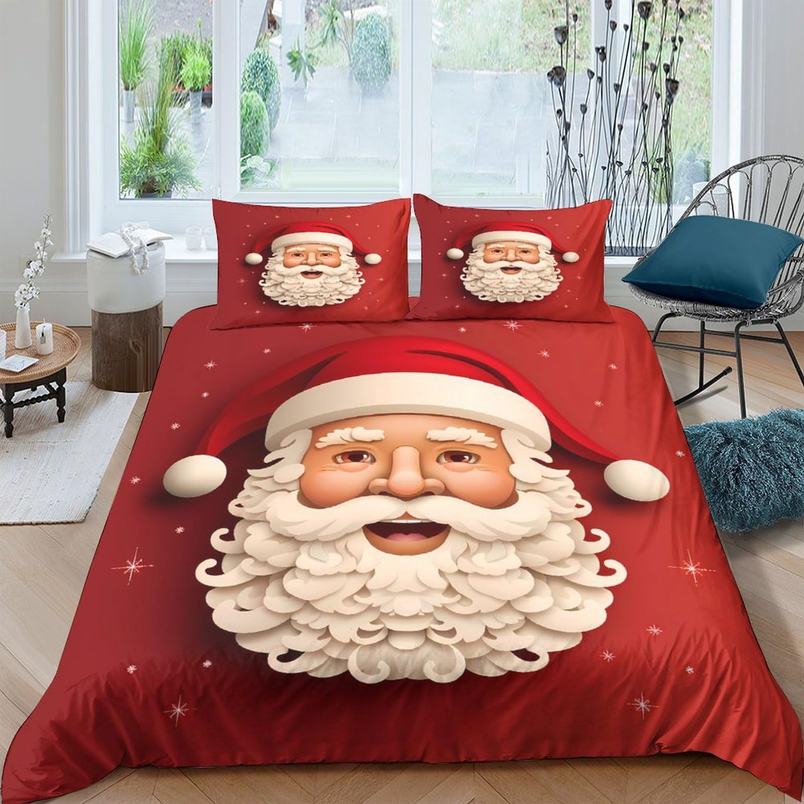 Ctjqhvkz Style-4 3D Printed Santa Claus Red Fitted Sheet Microfiber Soft Christmas Bedroom Decor Snowflake Mattress Cover Protector Single（135X200cm）