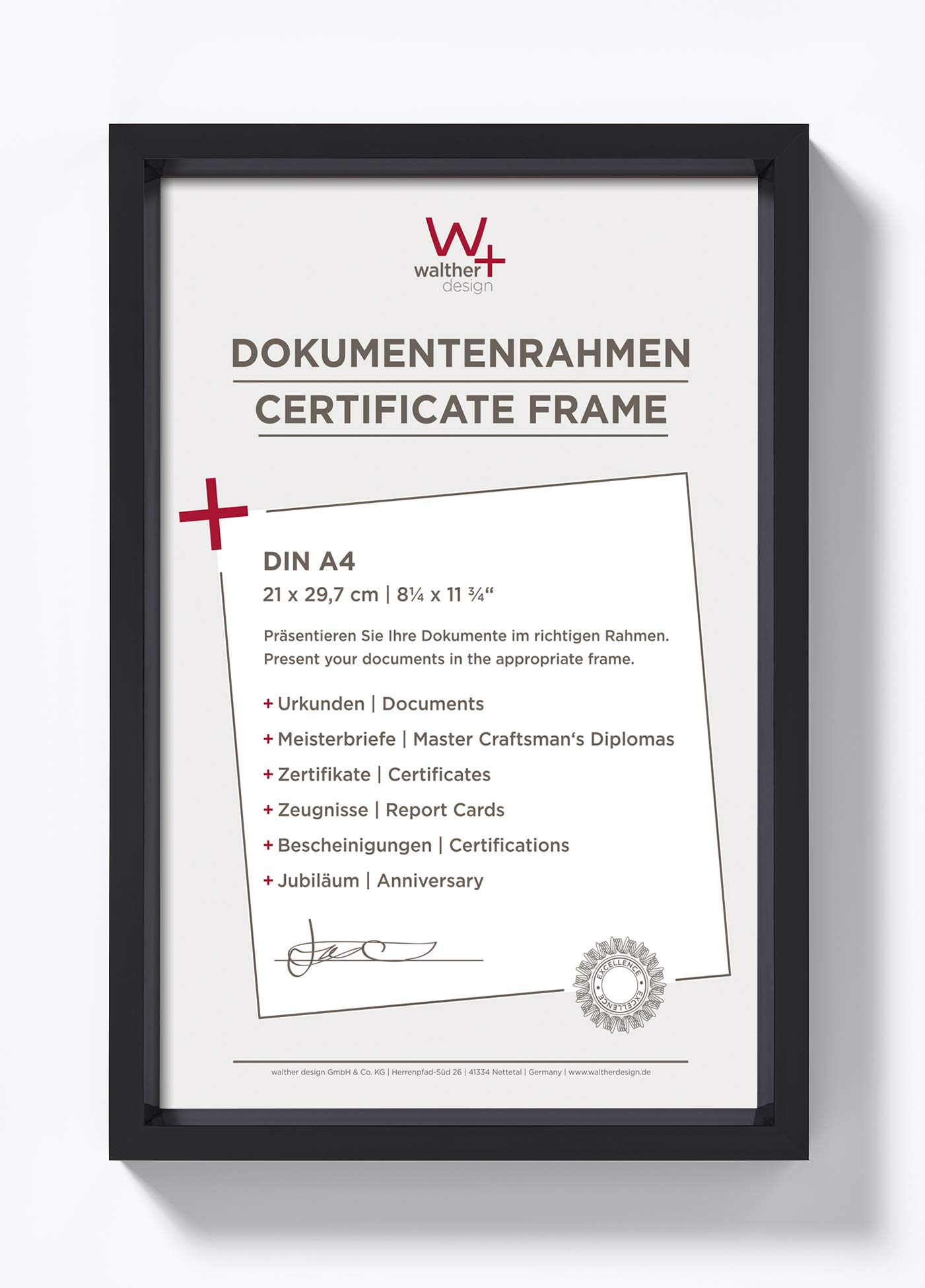 walther design Bilderrahmen schwarz 21 x 29,7 cm (DIN A4) mit Passepartout, Steel Style Kunststoffrahmen ES130B