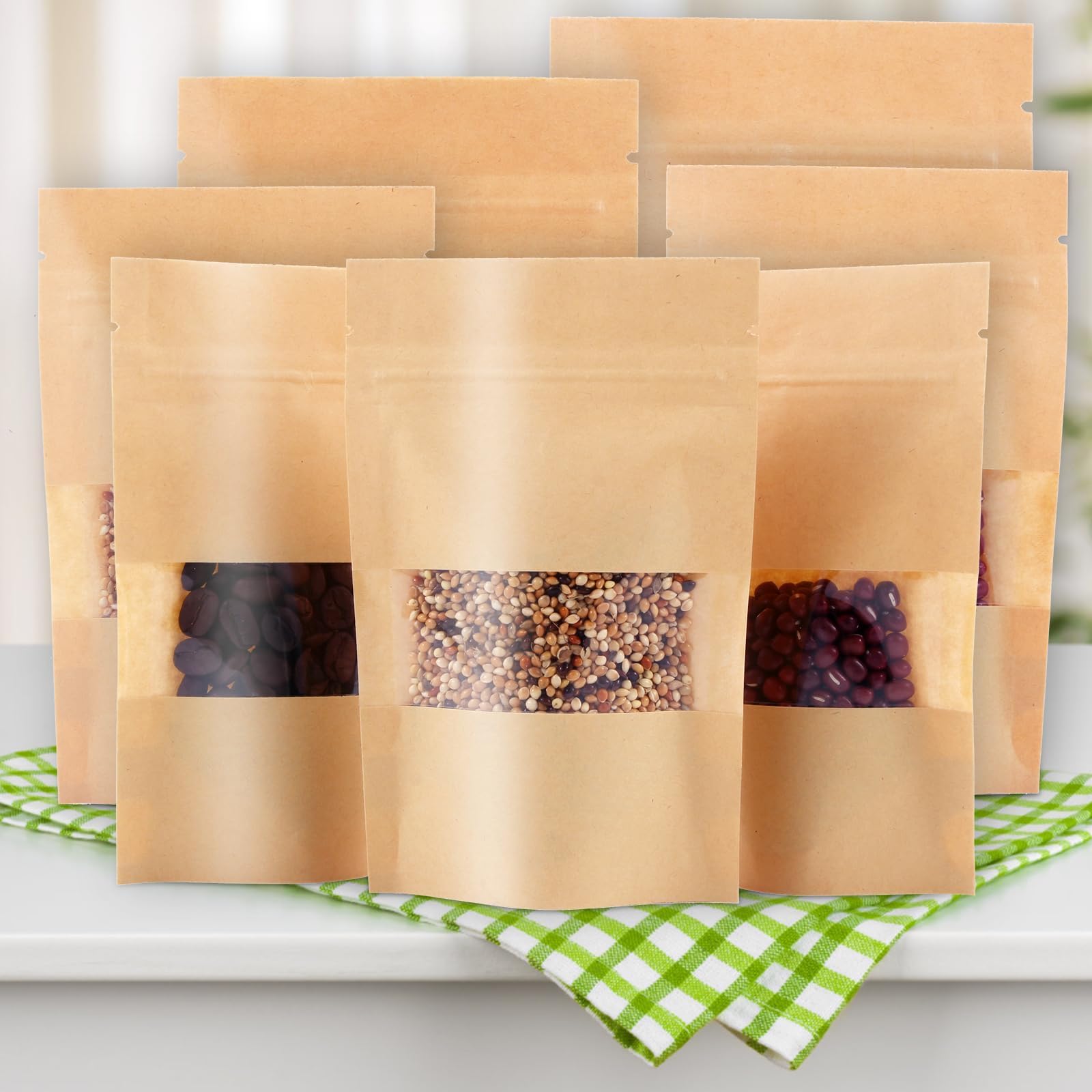 120 stuks zakjes van kraftpapier met venster, 10 x 15 cm, kraftpapier