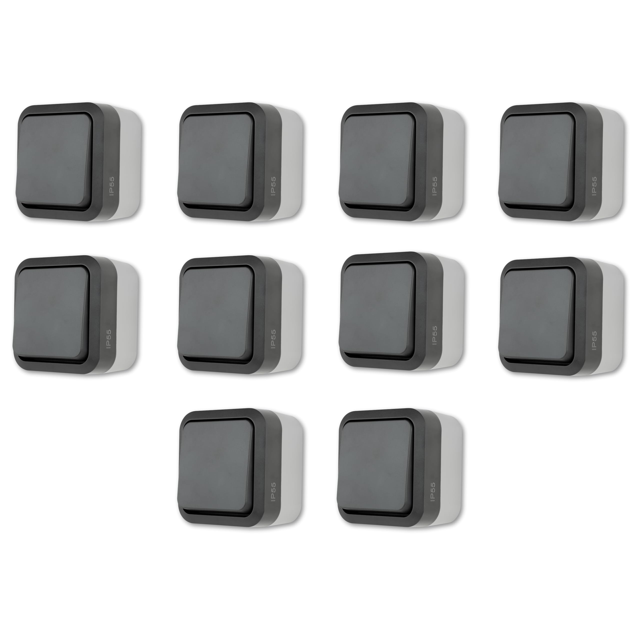 REV AquaStorm Lot de 10 interrupteurs va-et-vient pour pièce humide IP55, montage en saillie, 230 V, 10 A, anthracite