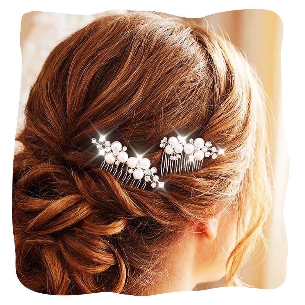 Pearl Hair Comb Rhinestone Clip Bridal Wedding Hair Accessories for Women