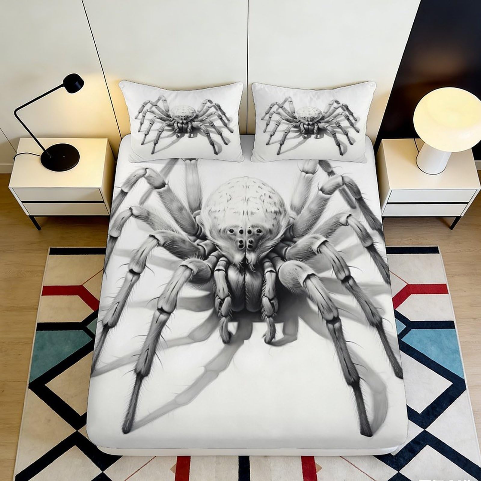 Jqzkxnhpbr Style-6 3D Printed Giant Spider Fitted Sheet Microfiber Soft Black White Tarantula Bed Cover Bedroom Dorm Mattress Protection 90X200x25cm