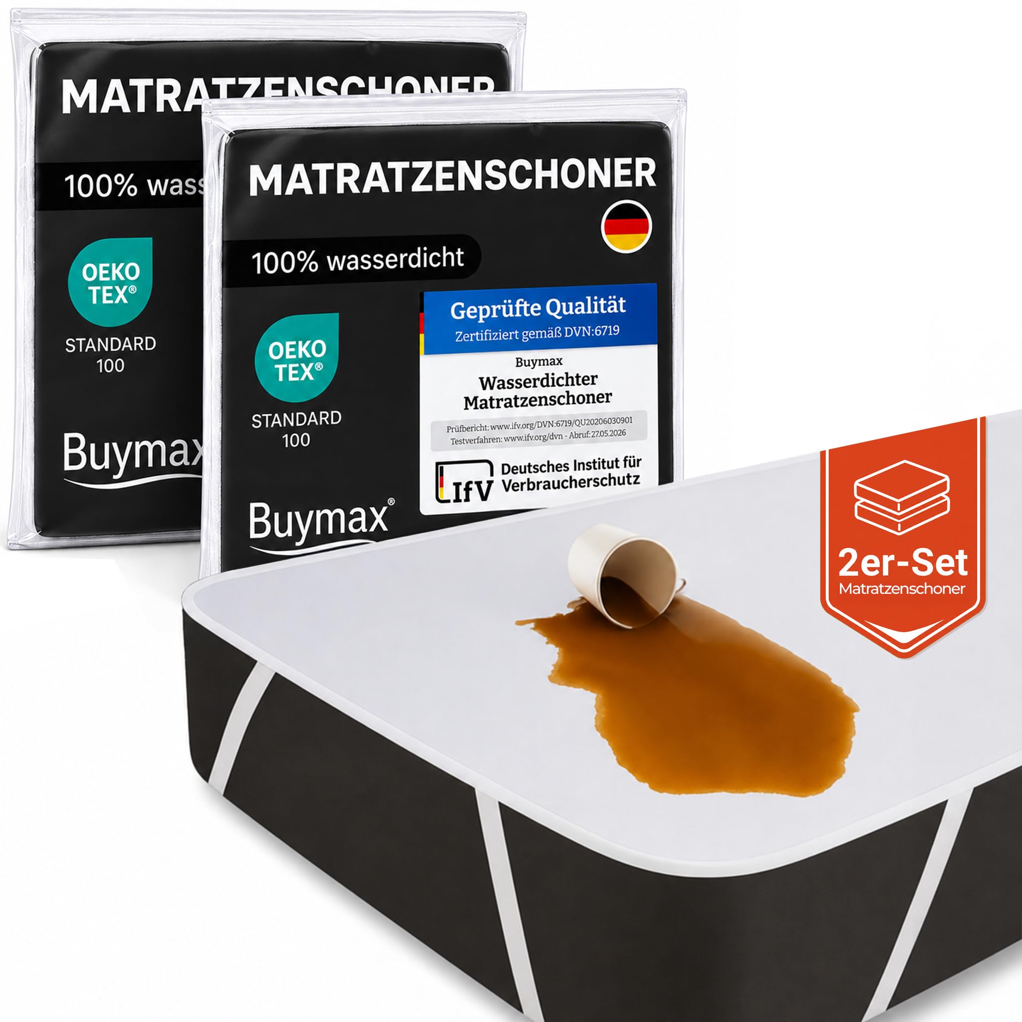 Buymax Matratzenschoner 200x200cm wasserdicht als 2er Set - Oeko-Tex zertifizierte Inkontinenzauflage waschbar Matratzenauflage Matratzenschutz Inkontinenzunterlage Nässeschutz 200x200 cm