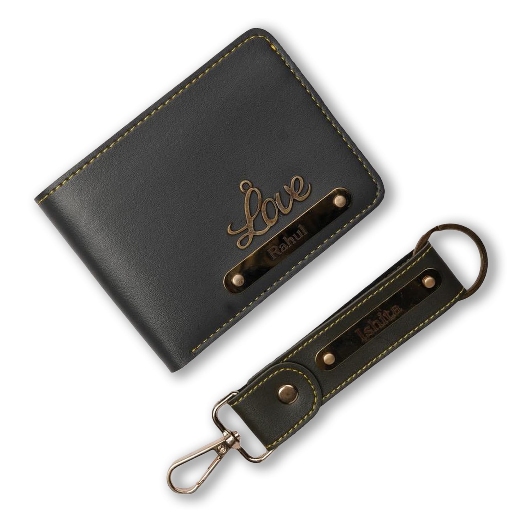 walletadda Customised Leather Original Wallet Keychain Gifting Hamper Set For Men With Name Gold Plate, Personalized Purse Combo, Unique Stylish Gift For Husband, Birthday, Valentine's Day-Grey-picture-42
