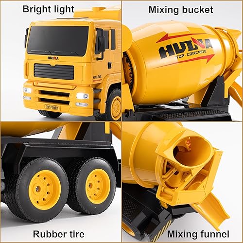 Miniatura 4 de YAZHIYI Camión mezclador de juguete con control remoto de 6 canales, camiones mezcladores de cemento para niños, vehículos de construcción RC