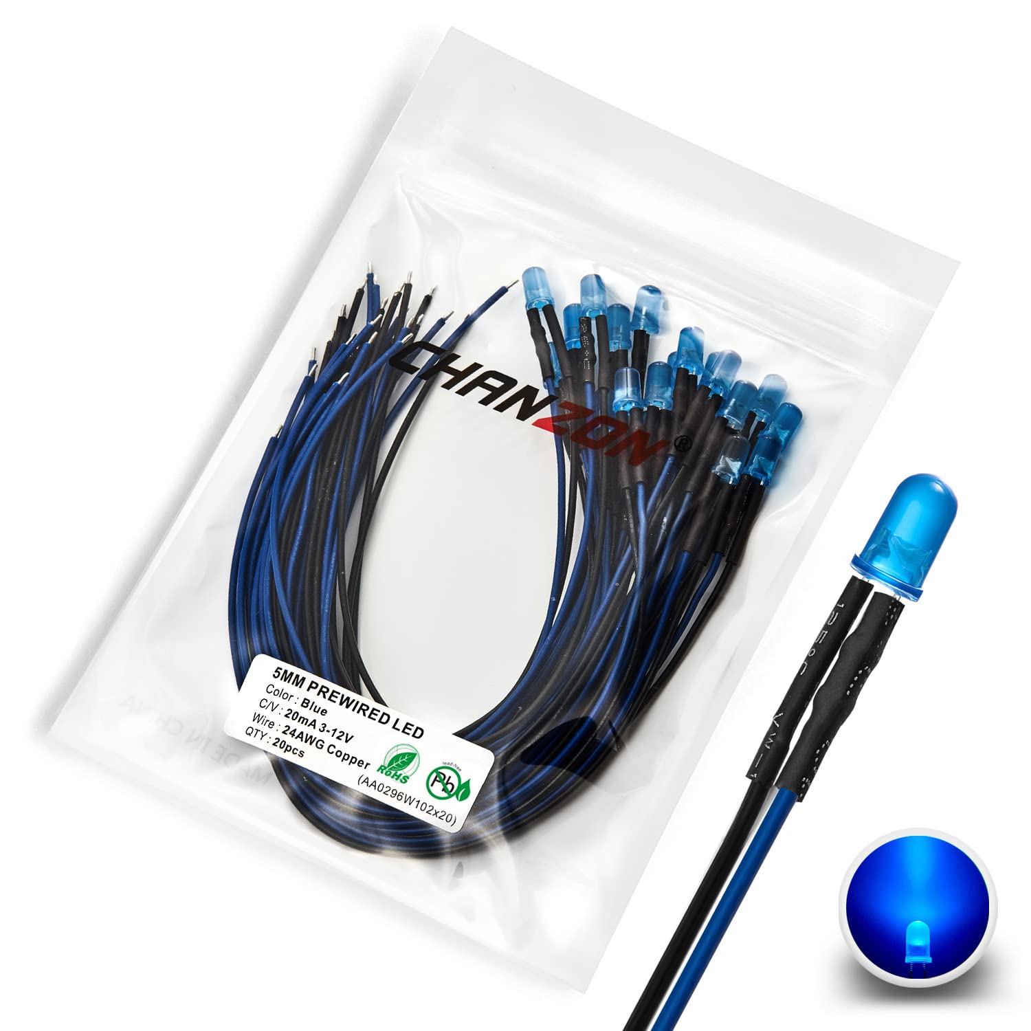 Led Ampoule 20x Leds 5mm Bleues Pré Cablé 12v - 7000mcd - FR Ampoule Led E27 - Foto 2