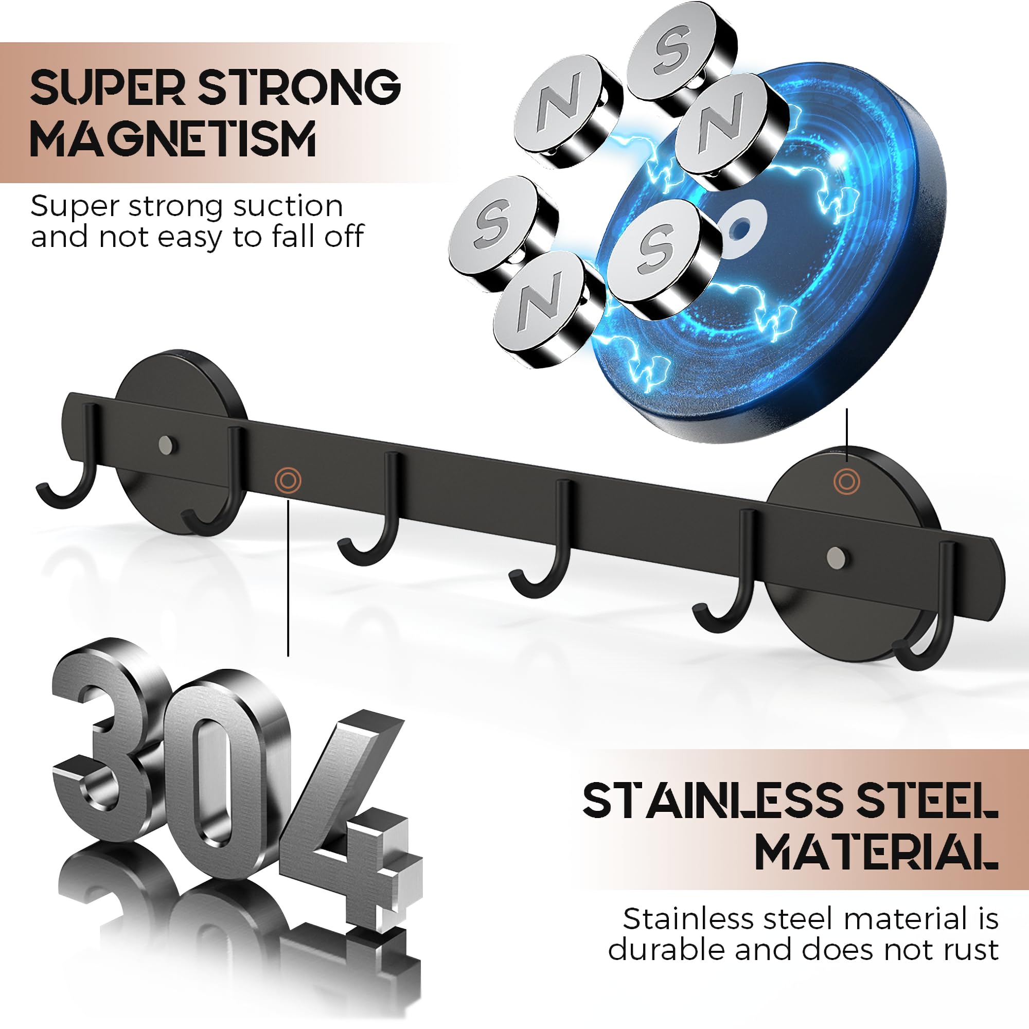 Heavy Duty Magnetic Coat Rack & BBQ Tool Rack - Strong Magnet Bar