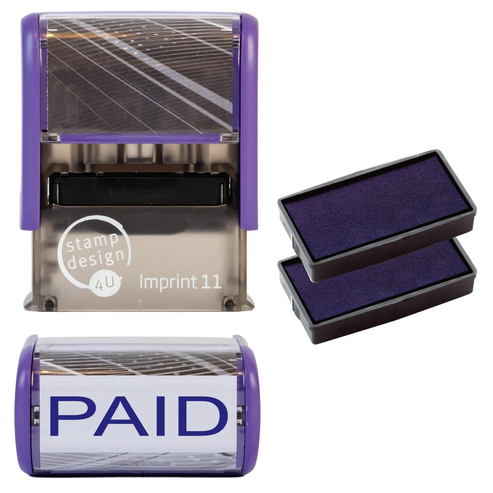 Paid Rubber Stamp Self Inking (RED Ink) - SD4U Imprint 11 38 x 14mm - Capital Bold Lettering to Ink Your Paid Documents (Blue, Stamp + 2 Spare Ink Pads)