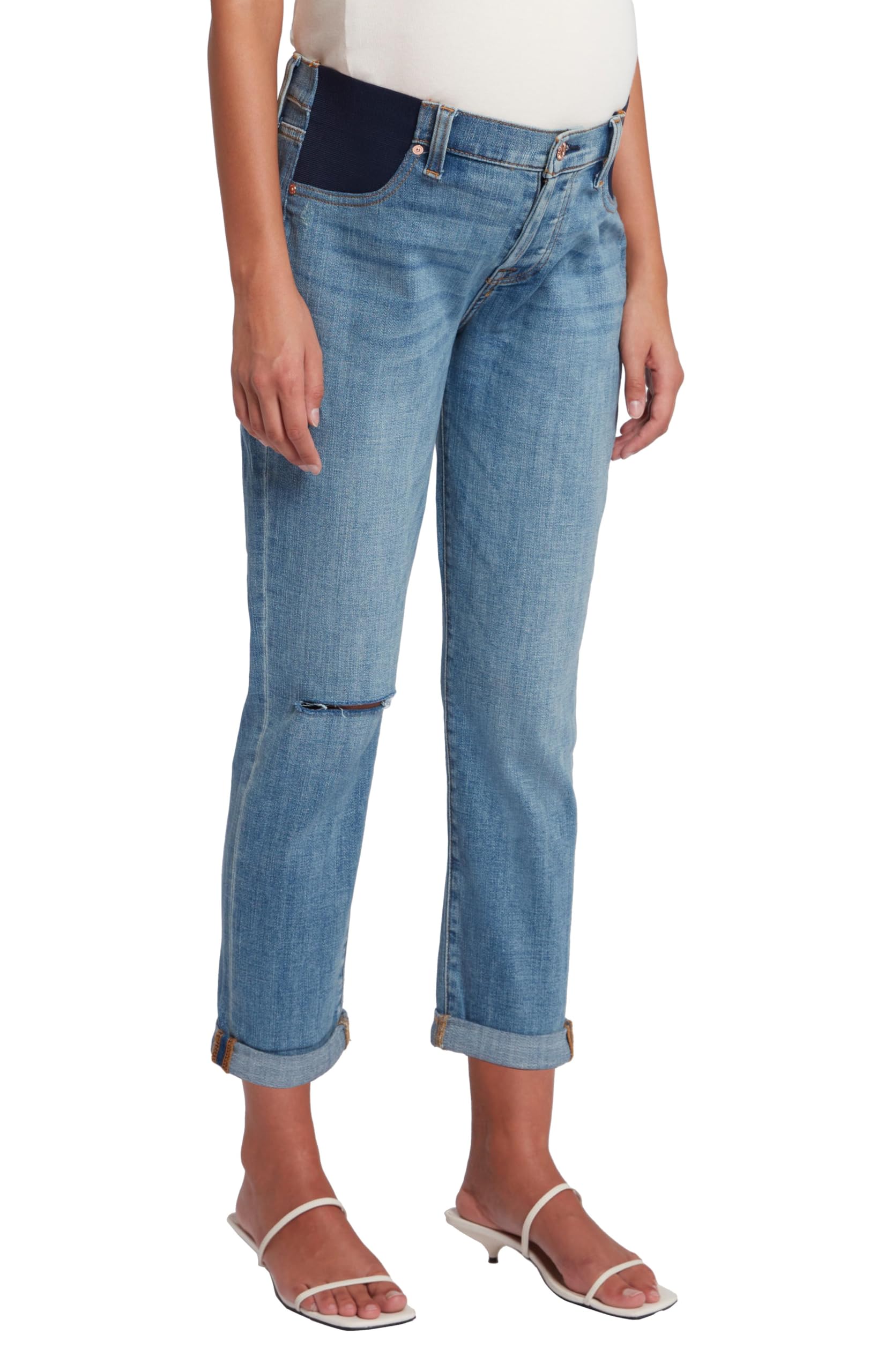 7 for All Mankind Damen [Maternity] Josefina Broken Twill Boyfriend with Distressed Knee Jeans
