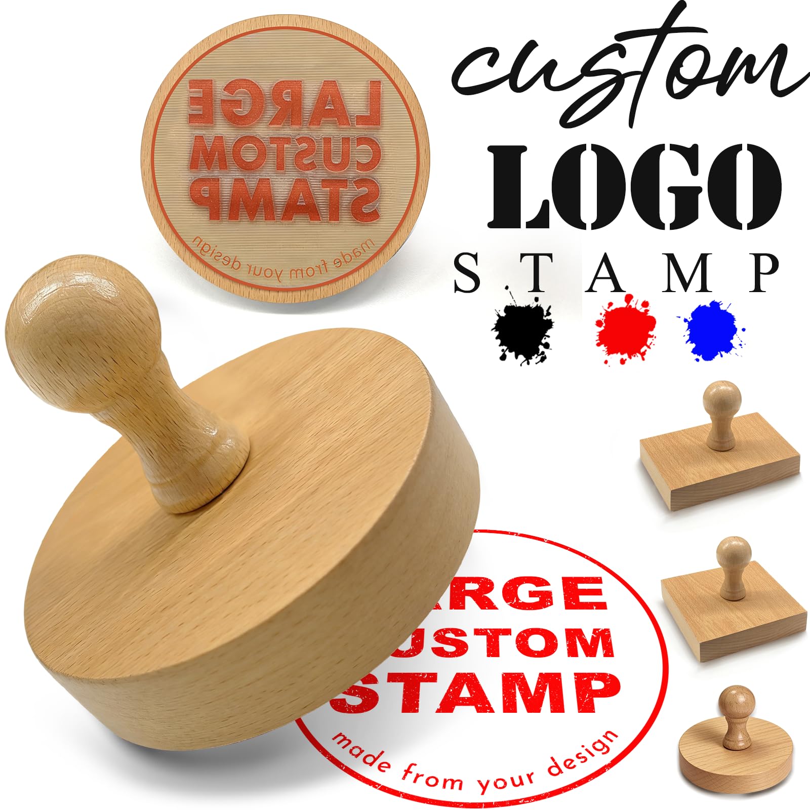 Custom Logo Stamp Personalized Wooden Rubber Stamps with Text, Name with Handle, Address| Multiple Sizes for Business| Make Your Own Stamp-Round