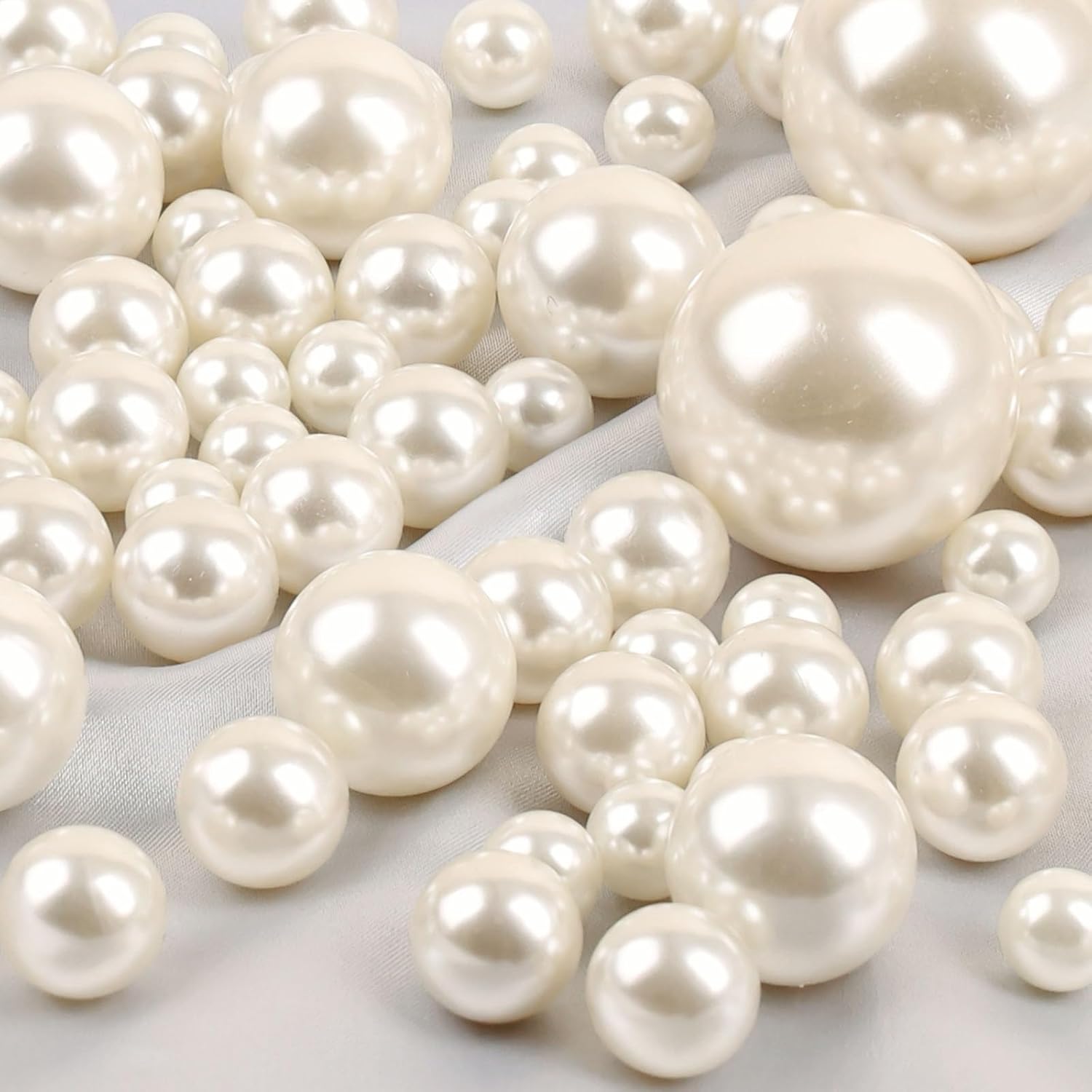 DomeStar No Hole Pearl Beads, 110PCS Ivory White Floating Beads for Centerpieces Vases Wedding Party Decor and DIY Crafts