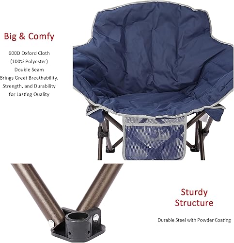 Miniatura 6 de SUNNYFEEL Silla de campamento de gran tamaño, silla plegable con platillo de luna, cojín acolchado, resistente para adultos, 500 libras, silla de
