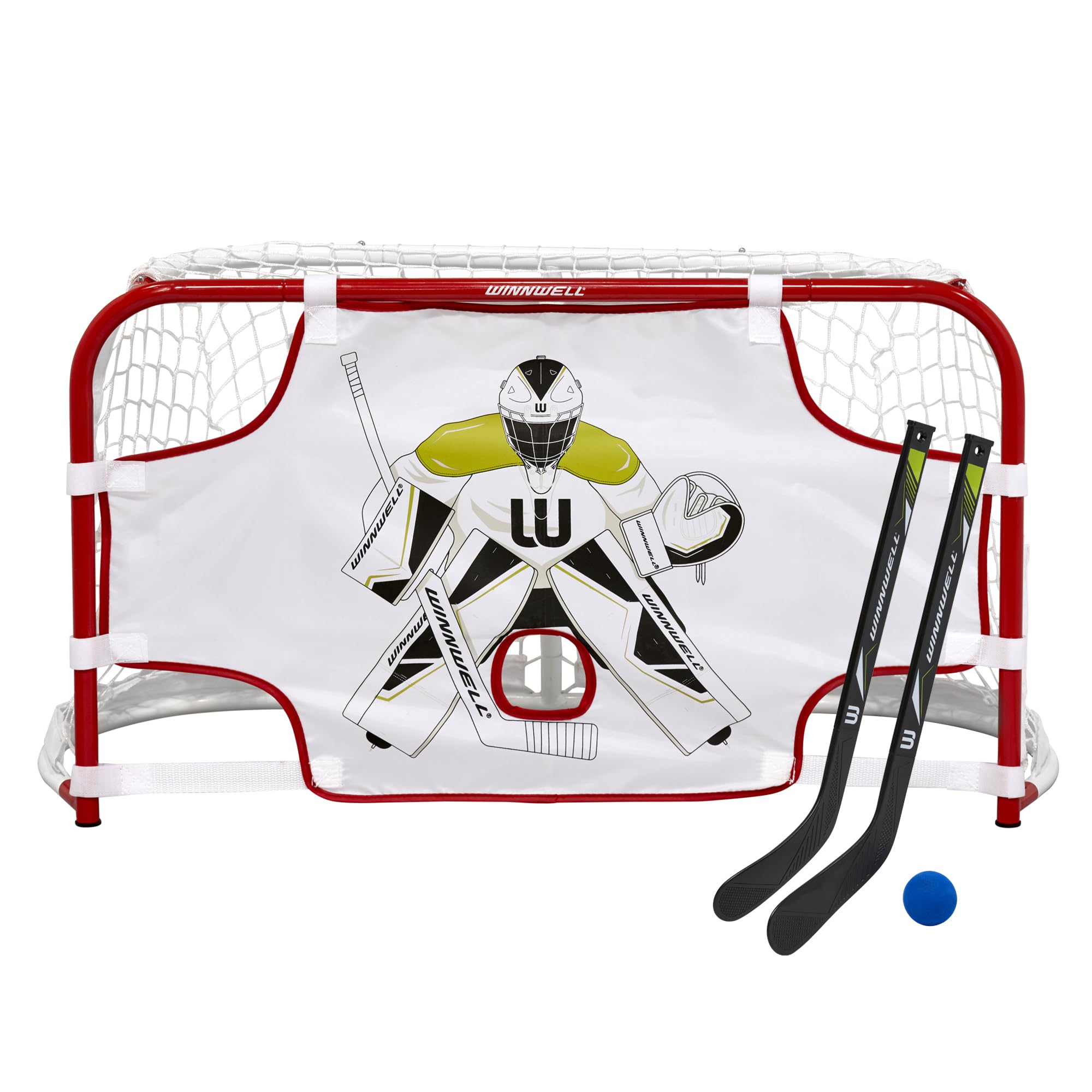 Winnwell Mini Knee Hockey Set - Indoor Hockey Training Equipment - Includes 1 Goalie Shooter Target, 1 Knee Goal, 2 Mini Sticks & 1 Foam Ball