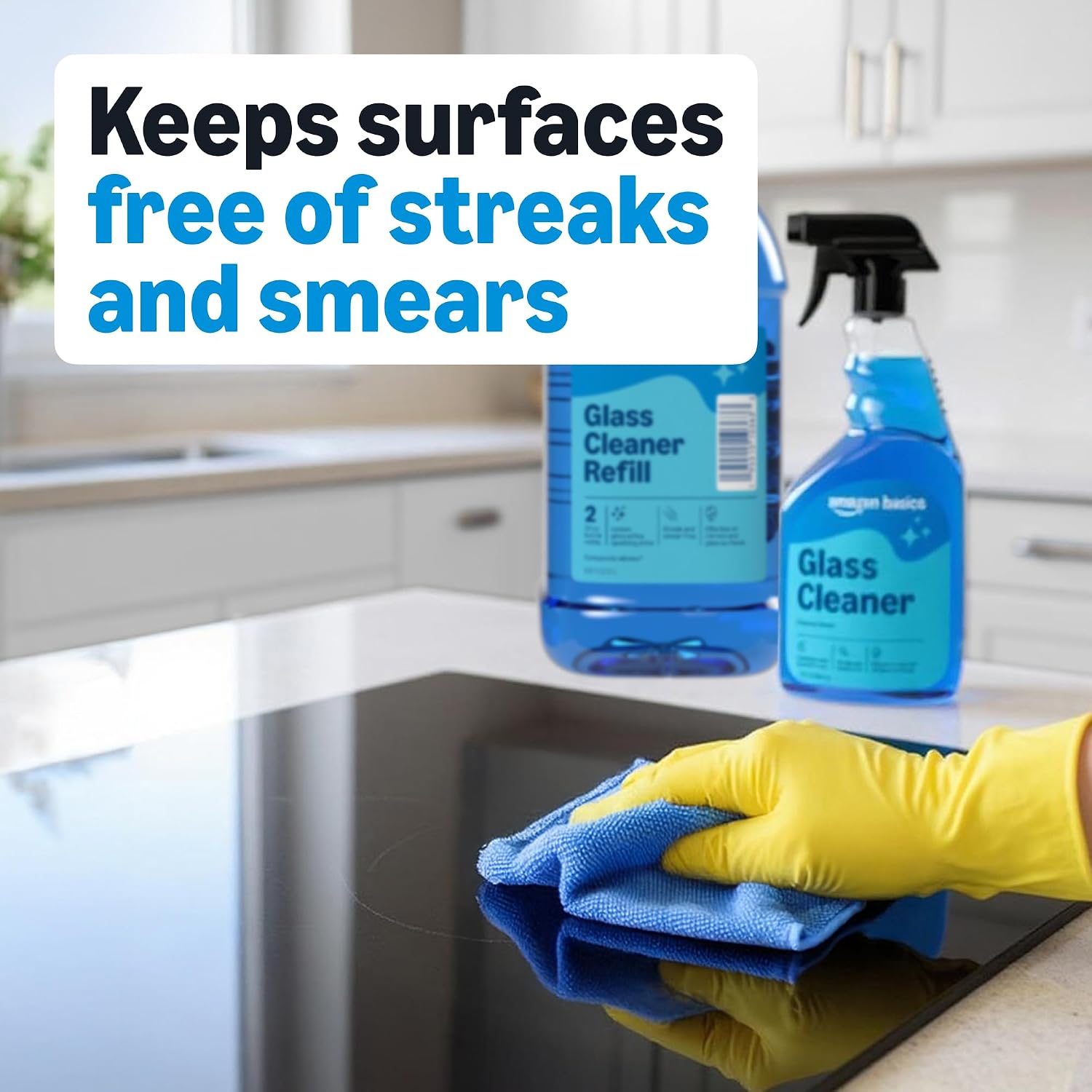 Amazon Basics Glass Cleaner, Streak-Free Shine, 32 Fl Oz, Pack of 2 with 1 Sprayer