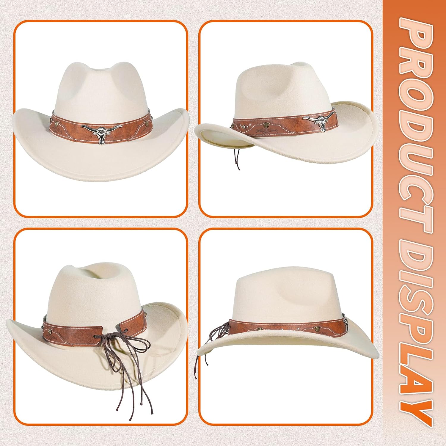 Longhorn Western Cowboy Hat Men's Women's Western Gameday Cowgirl Hat Beige