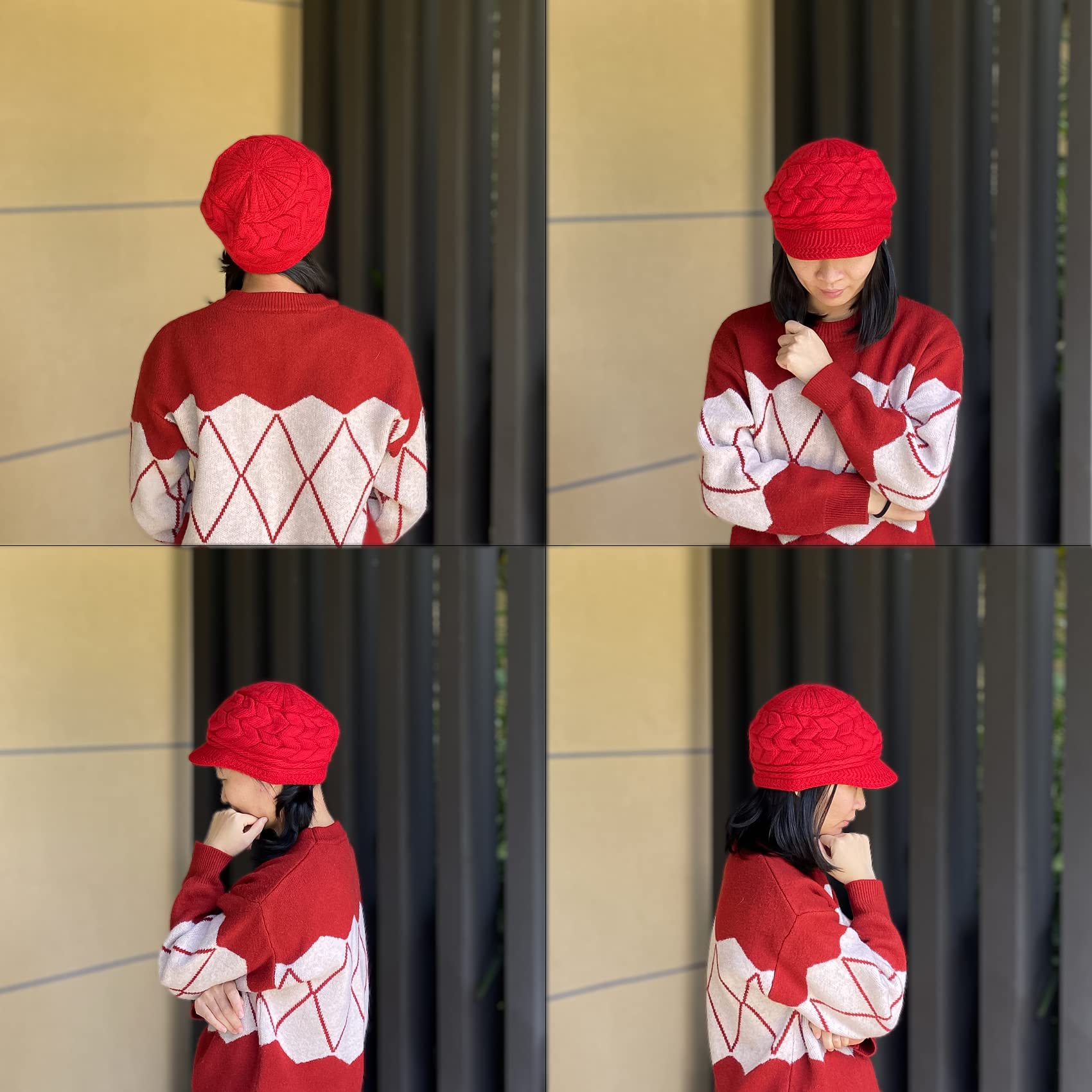 WS-H1 - Gorro de lana con forro polar cálido para mujer, gorro de punto con visera, para nieve, esquí, clima frío, invierno