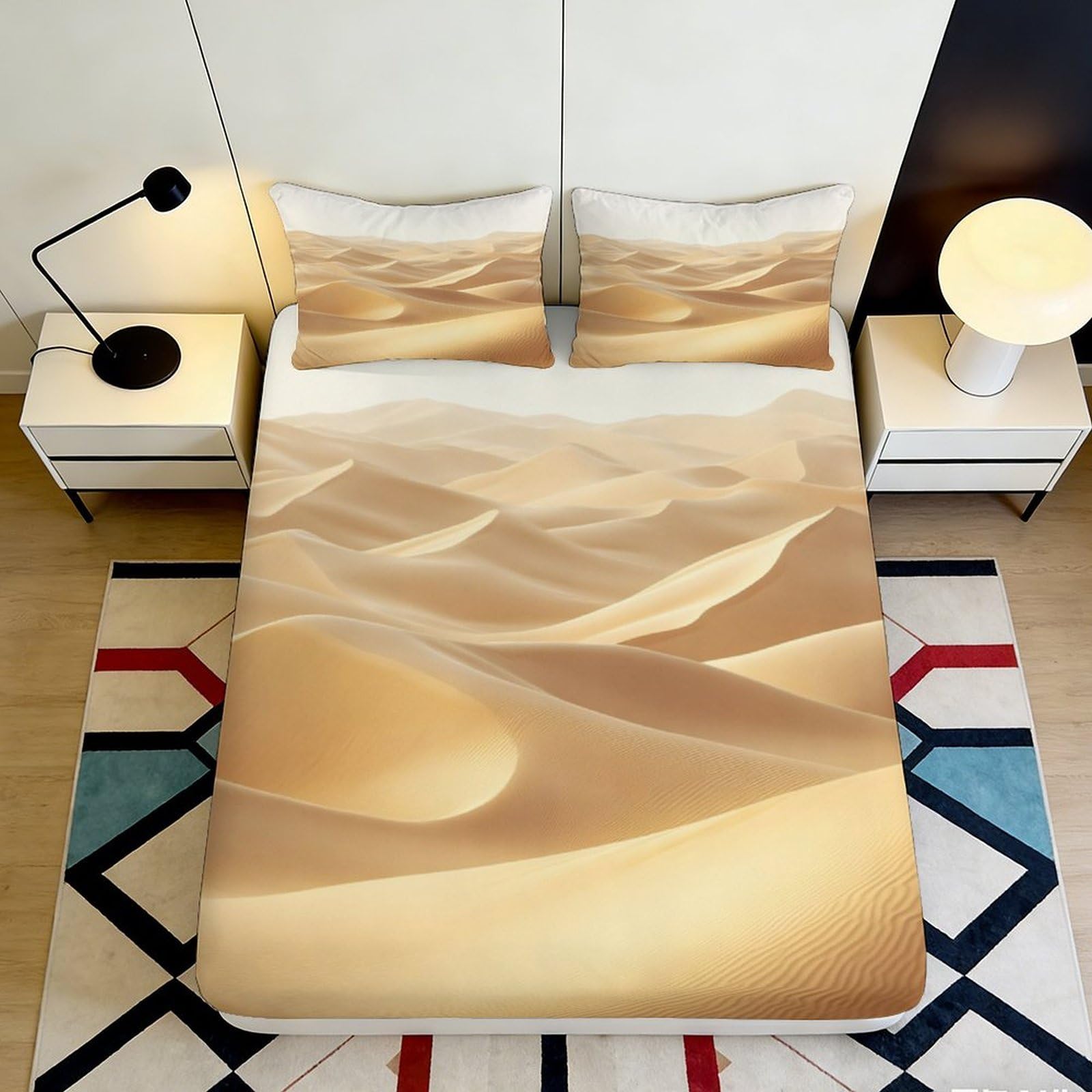 3D Printed Desert Sand Dunes Fitted Sheet Microfiber Soft Breathable Oasis Bed Cover for Bedroom Dorm Mattress Protection Decor 90x200x25cm