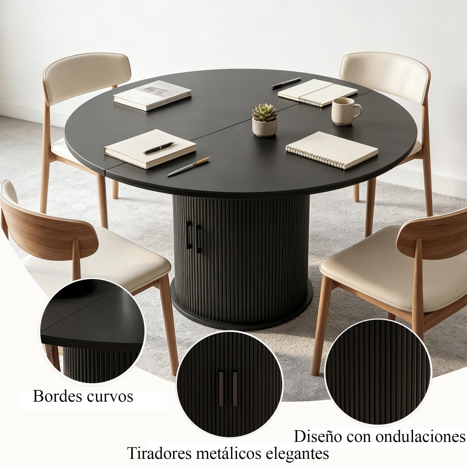 Table de salle à manger extensible ronde en bois massif pour 4 à 6 personnes - Design moderne - Gain de place - Parfaite pour la salle à manger et la cuisine