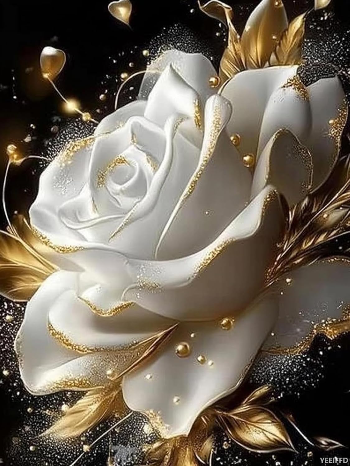 White Rose Diamond Art Painting Kits, Flower 5D Diamond Painting for Adults Beginners DIY Full Drill Round Art Gems for Home Wall Decor 12x16 inch