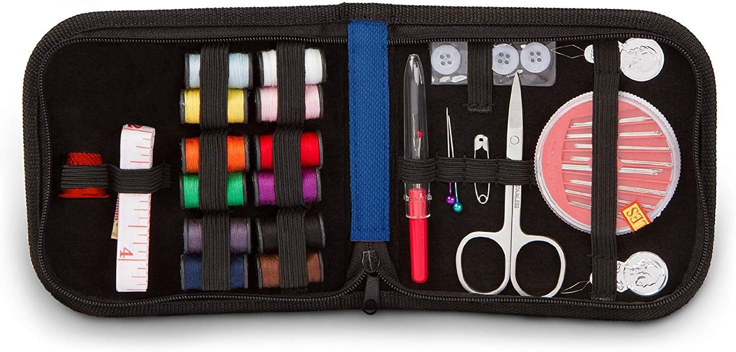 Sewing KIT 48 Sewing Supplies 12 spools of Thread Sewing Pins Needles Scissors Thimble Tape Measure Threader and Seam Ripper| Mini Sewing Kit for Travel or Home by StitchandMend
