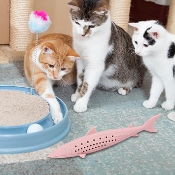 Silicone Fish Cat Chewing Toys, Catnip Pet Teeth Cleaning Toy Cat Toothbrush Toy Interactive Toy Simulation Fish Shape Toy for Pet Cat Kitten