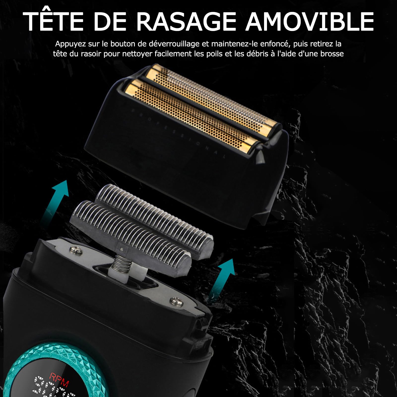 VGR 377 Rasoir Électrique pour Homme, Moteur à 21 Vitesses 9000 Tr/min,Noir