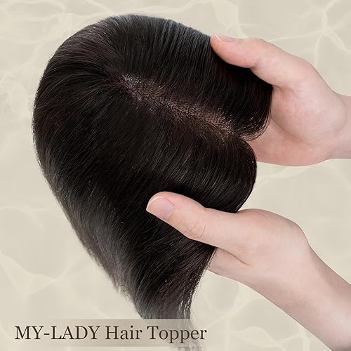 Miniatura 4 de MY-LADY Toppers de cabello humano real para mujer, cabello humano para cabello fino de 3.1 x 3.9 in, piezas de cabello con base de encaje, sin