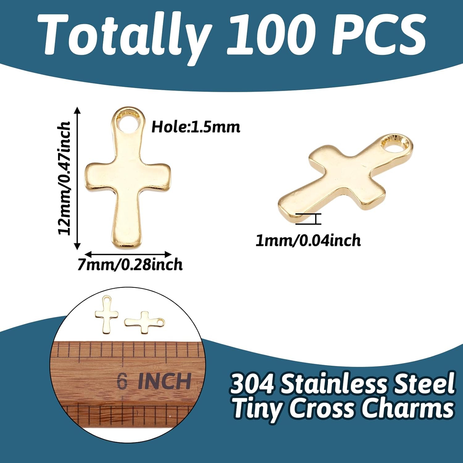 KISSITTY 100pcs Tiny Cross Charms 304 Stainless Steel Chainmail Charms Decorations Golden Color 12x7x0.8mm for DIY Chainmail Bracelets Earrings Necklaces Crafts Jewelry Making - Image 6
