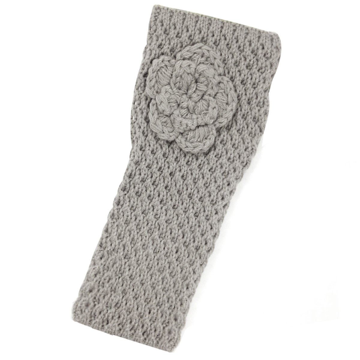 Wrapables Soft Knit Fingerless Gloves with Flower, Light Grey