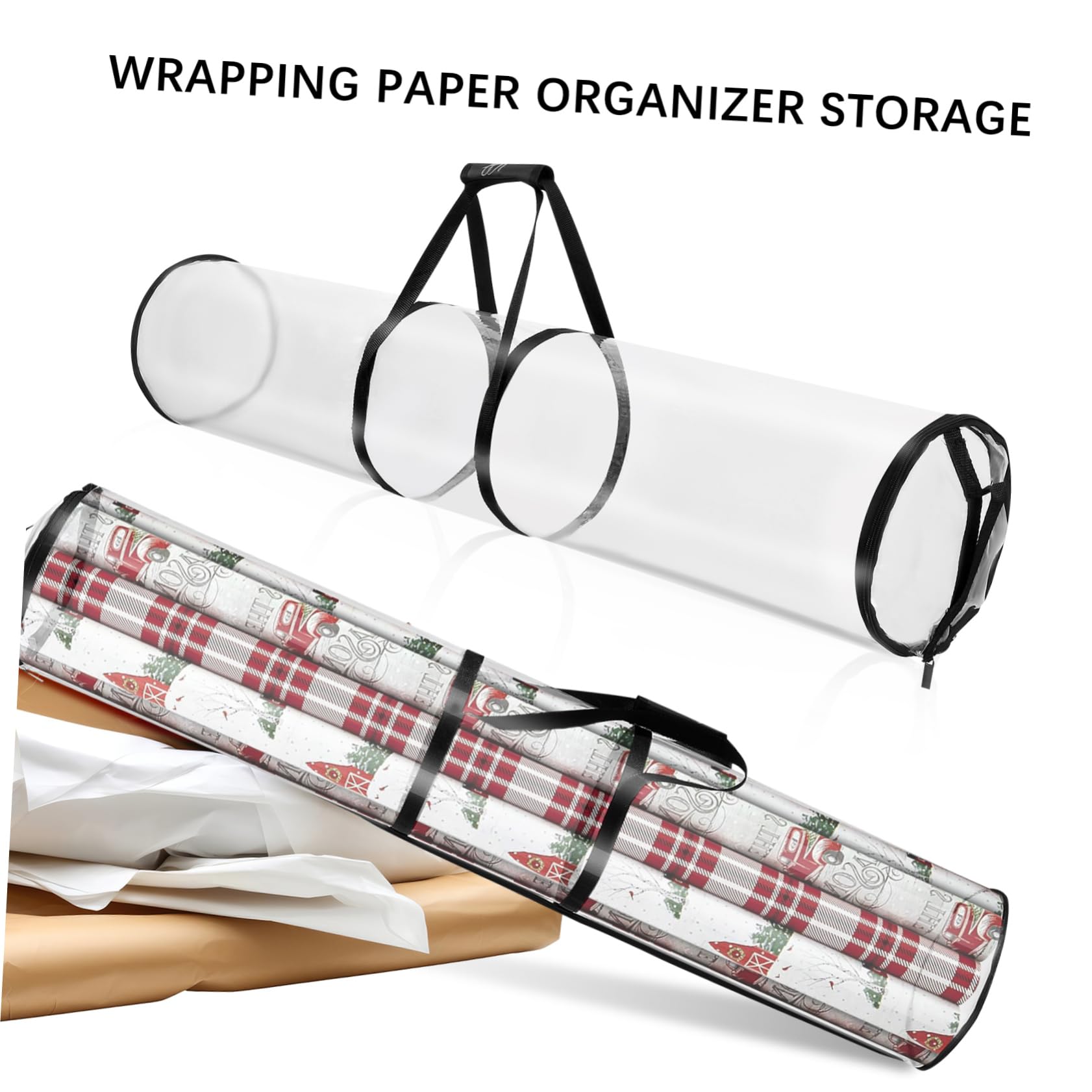 Aufbewahrungsbeutel für Geschenkpapierrollen 2 Stück Pvc Schwarz