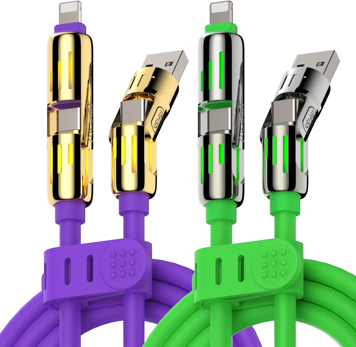 MFish 4-in-1 USB Charging Cable [2 Pack, 6.6ft, 240W Max] – Universal Fast Charging Cord for iPhone 17/16/15/14/13 Series, iPad & MacBook and More